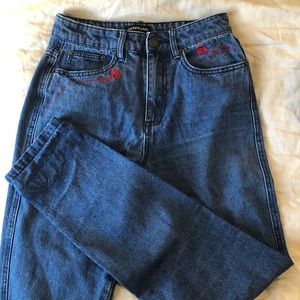 High Rise Rose Embroidered Jeans
